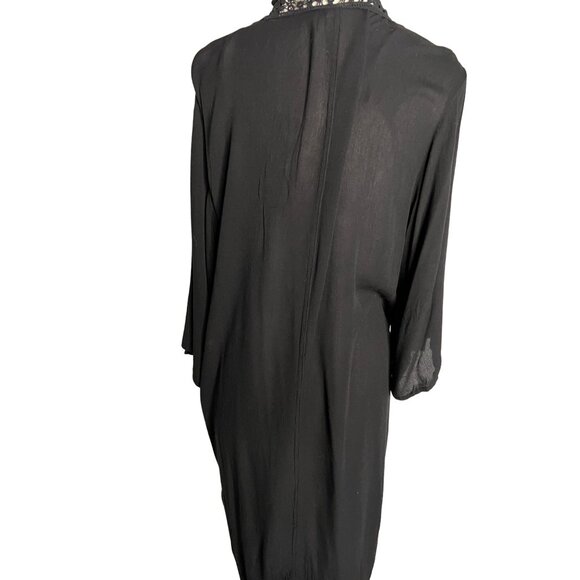 Time & True Black Cardigan Duster L-XL Gauze Goth Pockets Open Front Baggy - Picture 5 of 9